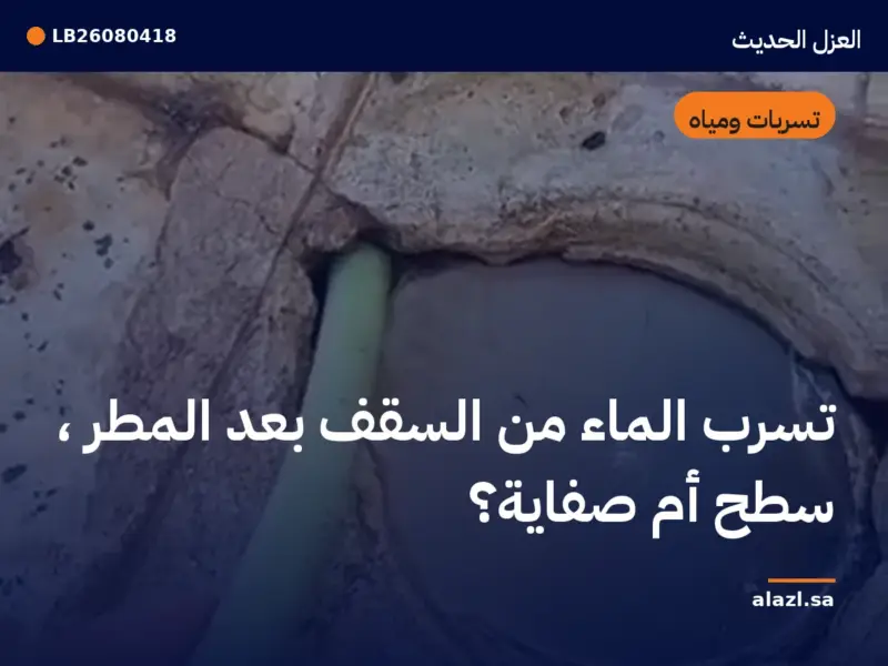 غلاف المقالة: تسرب الماء من السقف بعد المطر — سطح أم صفاية؟ — إطار من أعمالنا خلف عنوان المقالة